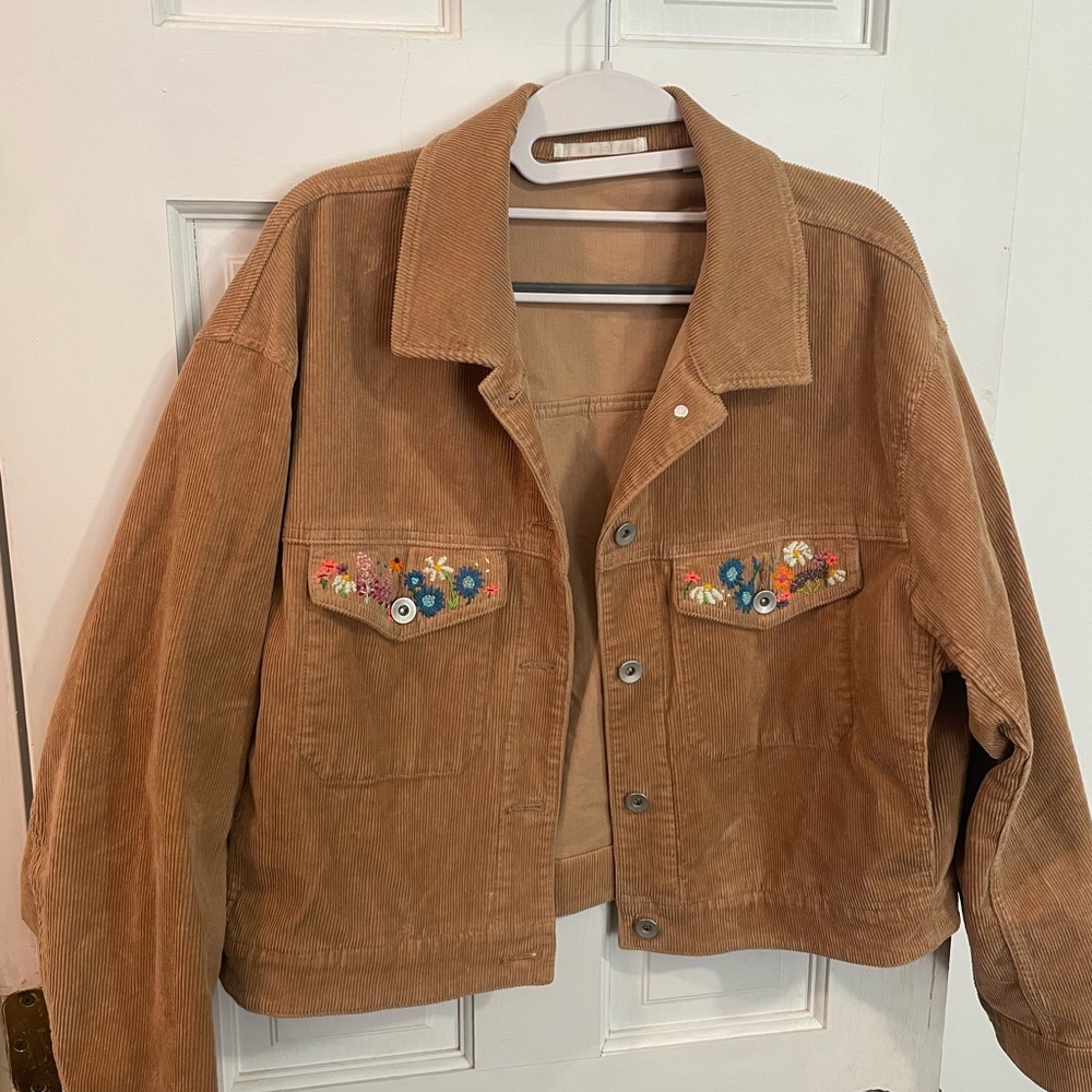 Embroidered Tan Corduroy Jacket